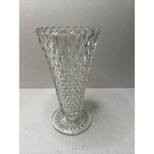Vintage Indiana Glass Diamond Point Footed Vase Sawtooth Rim Ice, Azure,